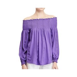 RALPH LAUREN Purple Cotton
Modal Knit Smocked Off Shoulder Blouse- XL